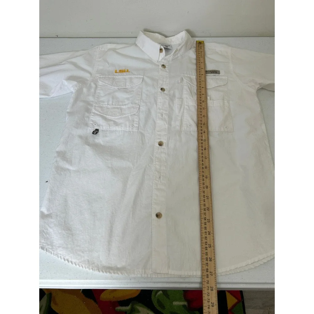 Columbia PFG LSU Tigers Fishing Shirt Mens Youth XL White Short Sleeve Button Up